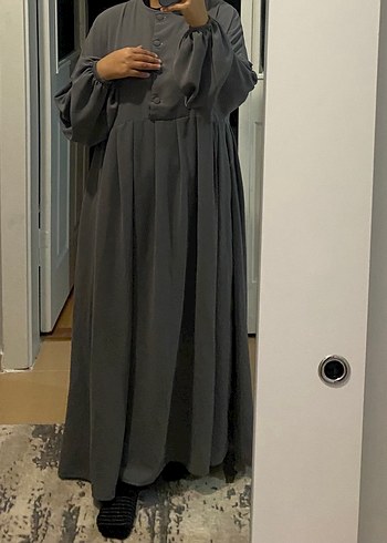 Gri Düğmeli Uzun elbise - Görsel 4