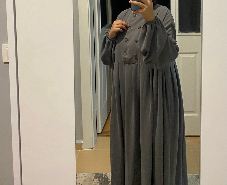 Gri Düğmeli Uzun elbise - Görsel 3