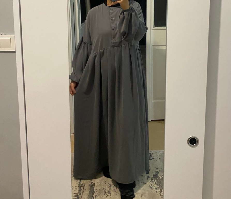 Gri Düğmeli Uzun elbise - Görsel 2