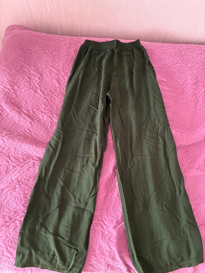 Kadın Haki Saten Salaş Midi Pantolon - Görsel 2