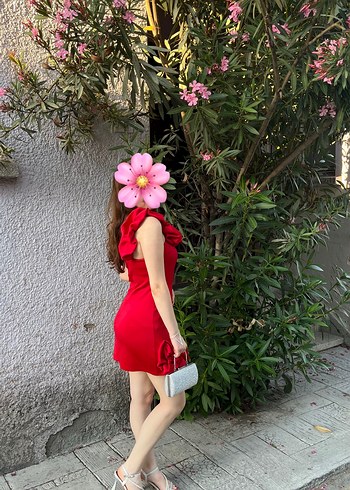38 Beden kırmızı Renk Kadın Kırmızı Volanlı Mini Elbise