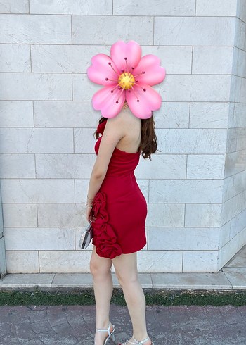 Kadın Kırmızı Volanlı Mini Elbise - Görsel 2