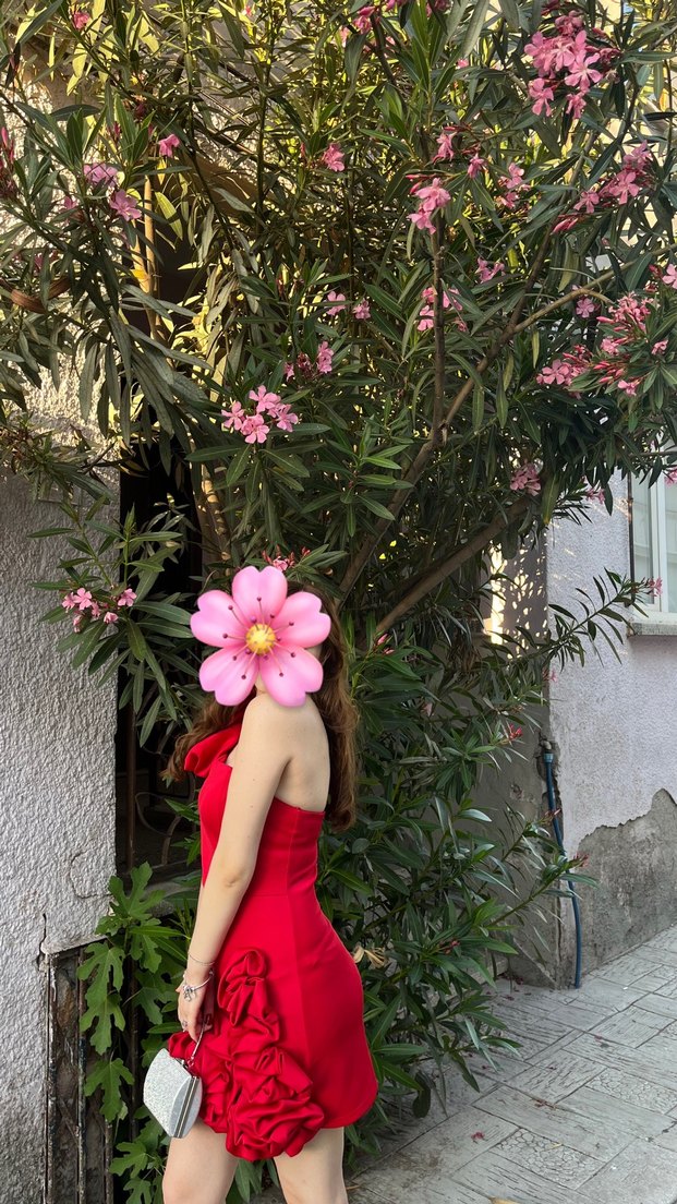 Kadın Kırmızı Volanlı Mini Elbise - Görsel 5