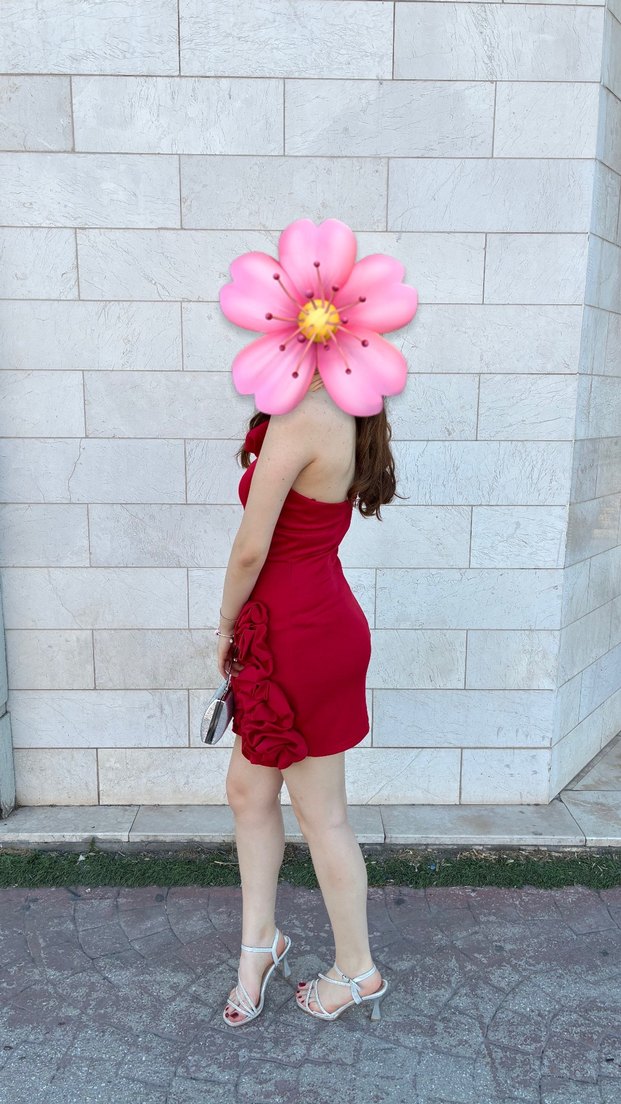 Kadın Kırmızı Volanlı Mini Elbise - Görsel 2