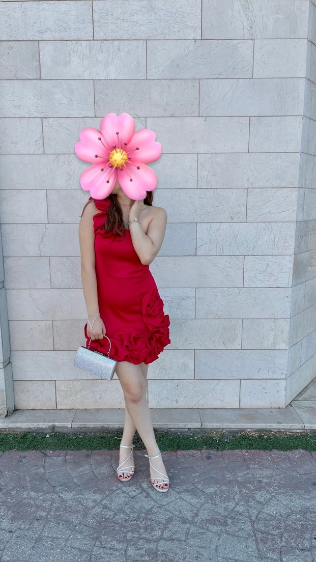 Kadın Kırmızı Volanlı Mini Elbise - Görsel 3