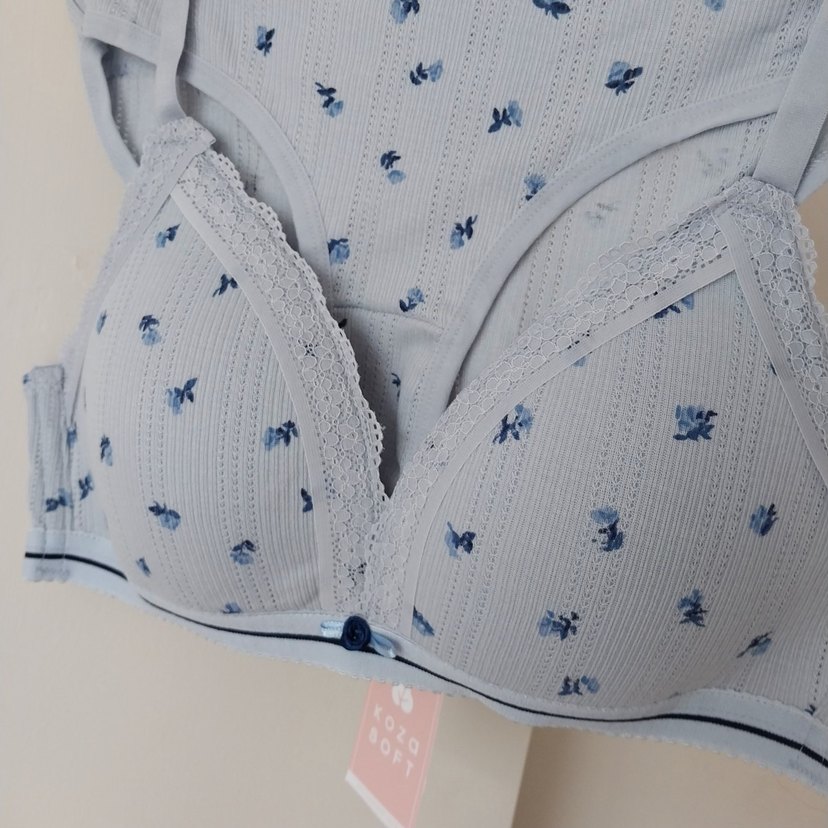 Mavi Midi Sütyen ve Külot Takımı çiçekli - Görsel 2