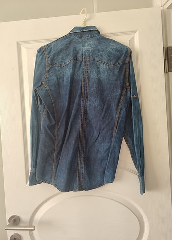 Diğer Düğmeli Mavi Denim Erkek Gömlek