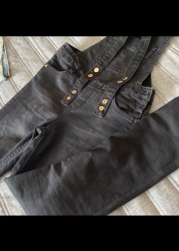 Kız çocuğu için Siyah Denim Askılı Tulum - Görsel 2