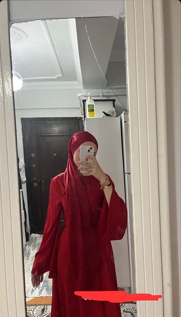 Uzun Kollu Kırmızı Şık Kadın Abiye Elbise - Görsel 2