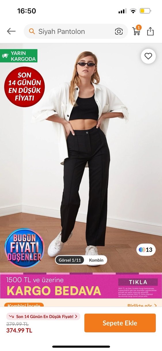 Siyah Süet Salaş Midi Kadın Pantolon - Görsel 2