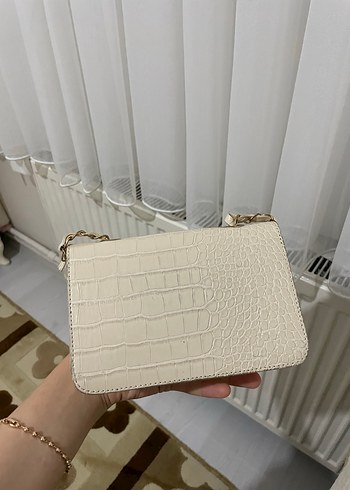Klasik Zarafet Beyaz Yılan Derisi Desenli Çanta - Görsel 2