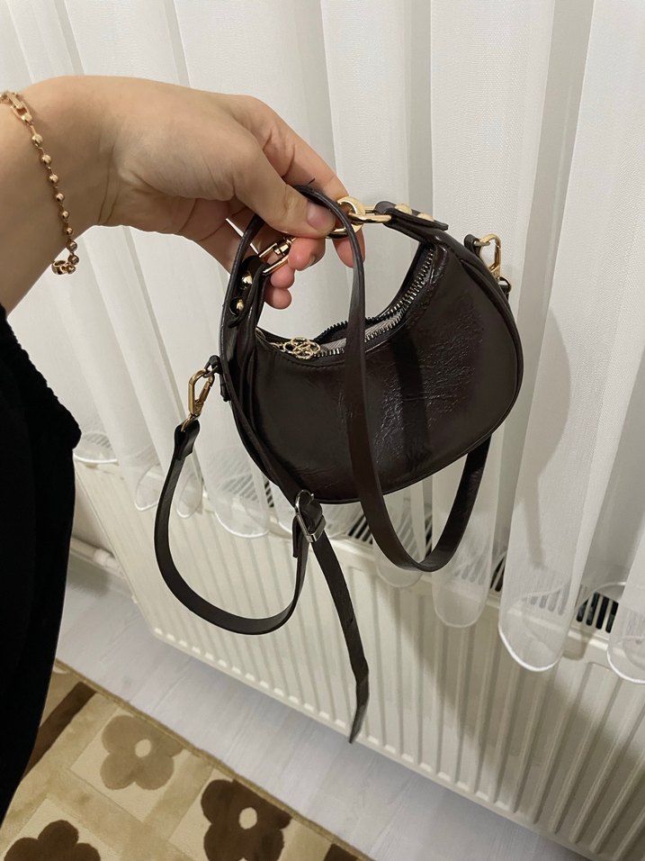 Rues Baby Model Mini Siyah Deri Omuz Çantası - Görsel 2