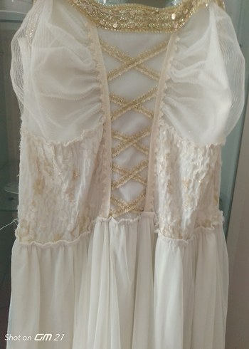 Beyaz Vintage A-Line Uzun Gelinlik - Görsel 2