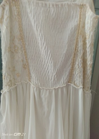 Beyaz Vintage A-Line Uzun Gelinlik - Görsel 8