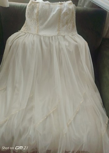 Beyaz Vintage A-Line Uzun Gelinlik - Görsel 5