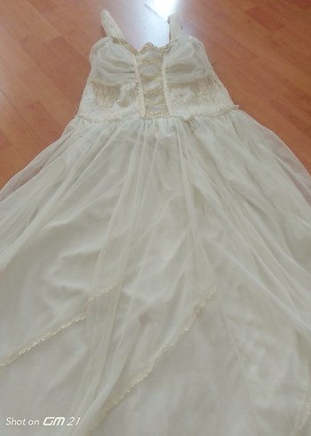 Beyaz Vintage A-Line Uzun Gelinlik - Görsel 3