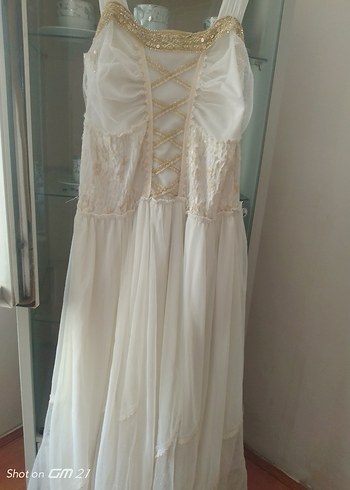 Beyaz Vintage A-Line Uzun Gelinlik - Görsel 4