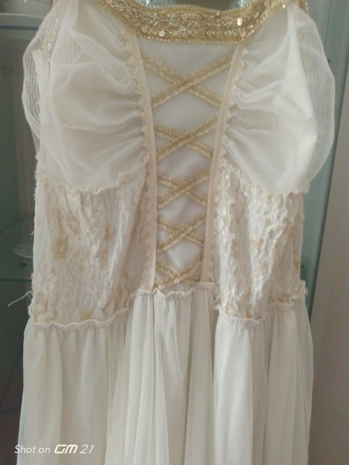 Beyaz Vintage A-Line Uzun Gelinlik - Görsel 2