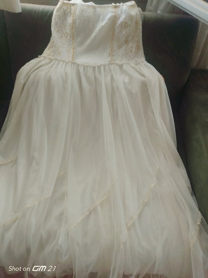 Beyaz Vintage A-Line Uzun Gelinlik - Görsel 5