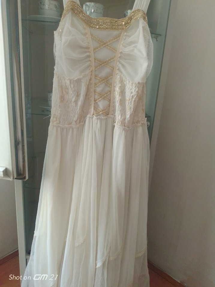 Beyaz Vintage A-Line Uzun Gelinlik - Görsel 4