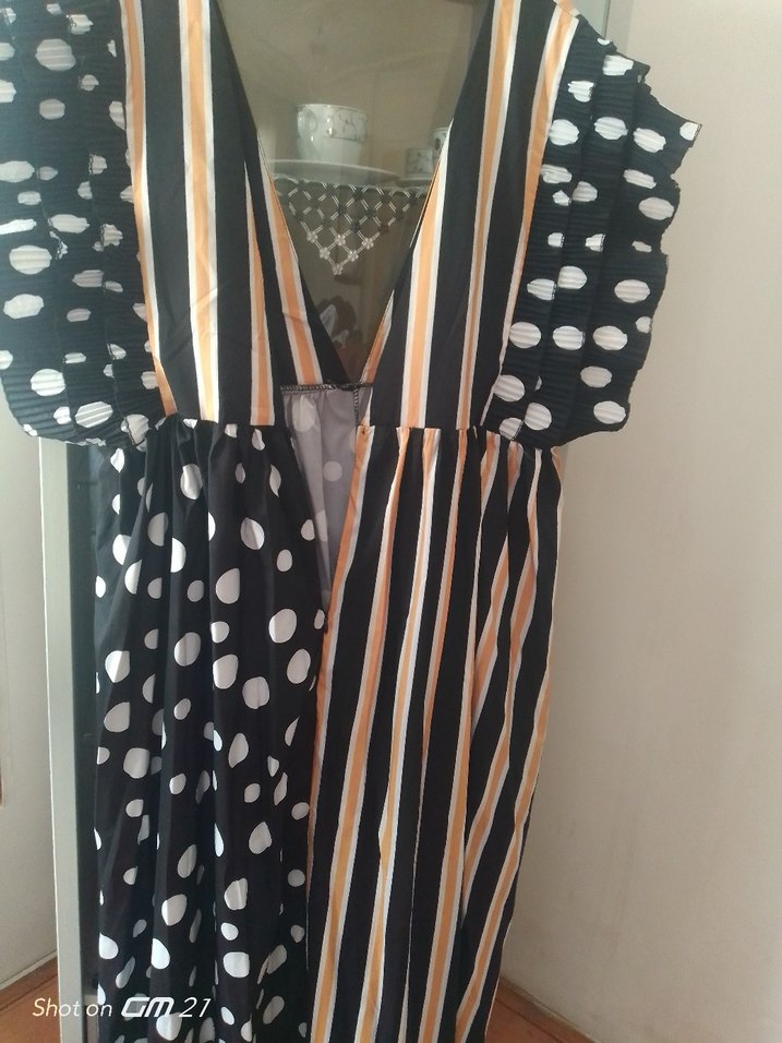 Çizgili ve Puantiyeli Uzun Bohem Elbise - Görsel 2