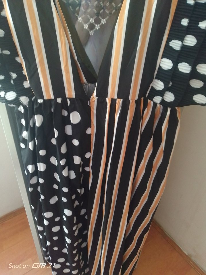 Çizgili ve Puantiyeli Uzun Bohem Elbise - Görsel 3