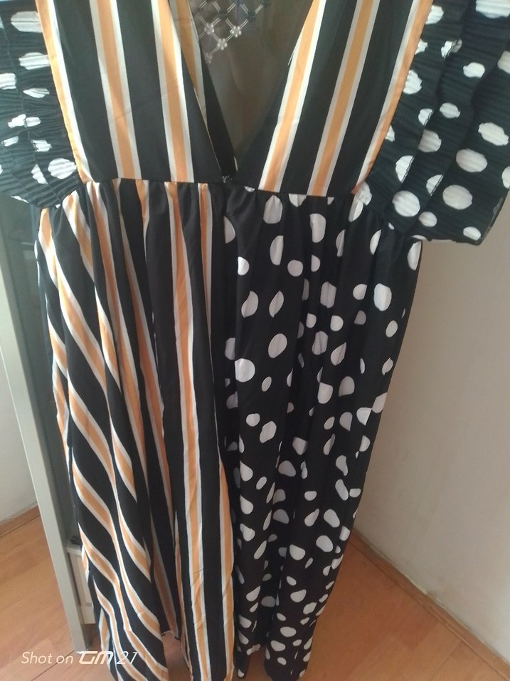 Çizgili ve Puantiyeli Uzun Bohem Elbise - Görsel 5