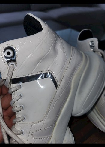 Beyaz Platform Topuklu Bağcıklı Kadın Spor Ayakkabı Bilek Spor - Görsel 7