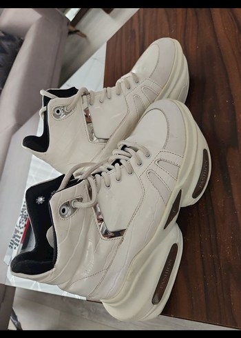 Beyaz Platform Topuklu Bağcıklı Kadın Spor Ayakkabı Bilek Spor - Görsel 3