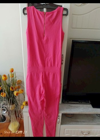 Pembe V Yaka Uzun Kadın Tulum - Görsel 6