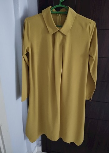 Sarı Midi Kadın Tunik Pilili Regular Fit