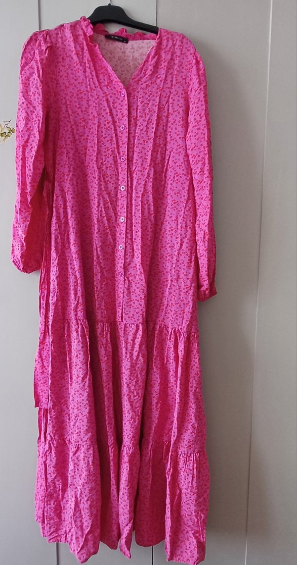 Uzun Kollu Pembe Bohem Uzun Elbise - Görsel 2