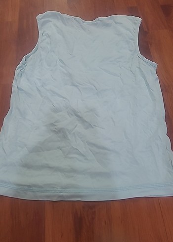 Kızlar için mavi, kolsuz, baskılı keten tişört - Görsel 4