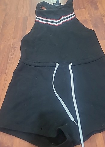 Kadın Siyah Kısa Tulum, Kolsuz, Kemerli - Görsel 3