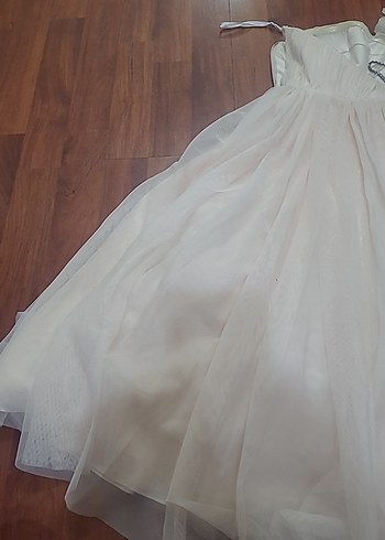 Bej Bohem Straplez Uzun Gelinlik - Görsel 16