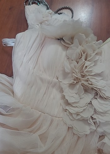 Bej Bohem Straplez Uzun Gelinlik - Görsel 6