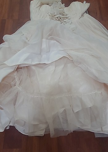 Bej Bohem Straplez Uzun Gelinlik - Görsel 4