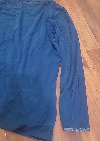 Dantel Detaylı Kız Çocuk Lacivert Uzun Kollu Tişört - Görsel 5