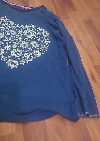 Dantel Detaylı Kız Çocuk Lacivert Uzun Kollu Tişört - Görsel 2