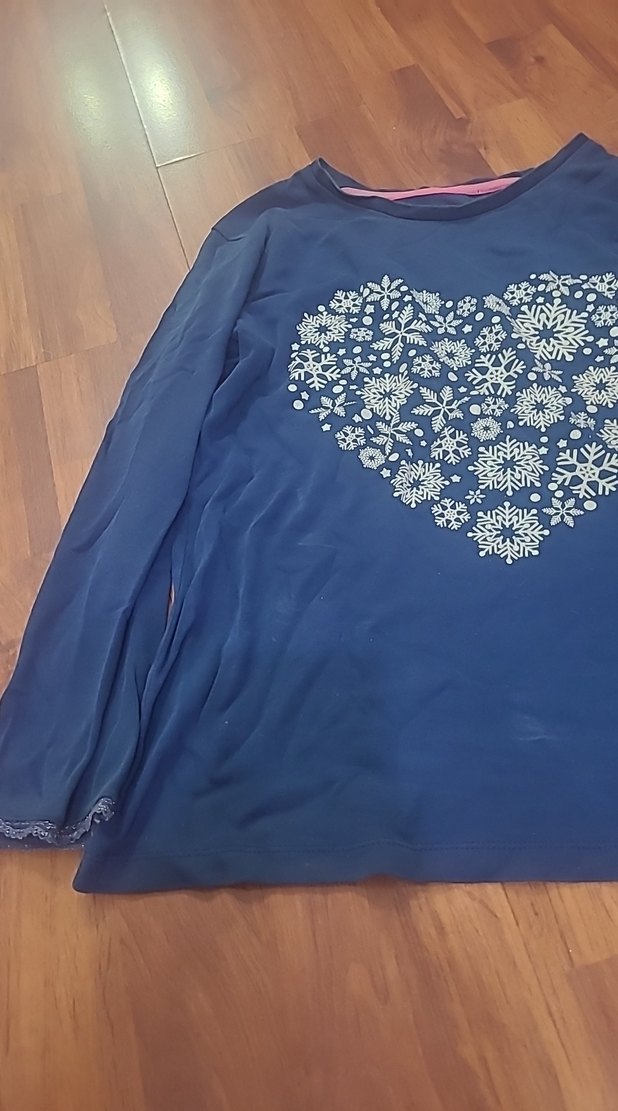 Dantel Detaylı Kız Çocuk Lacivert Uzun Kollu Tişört - Görsel 3