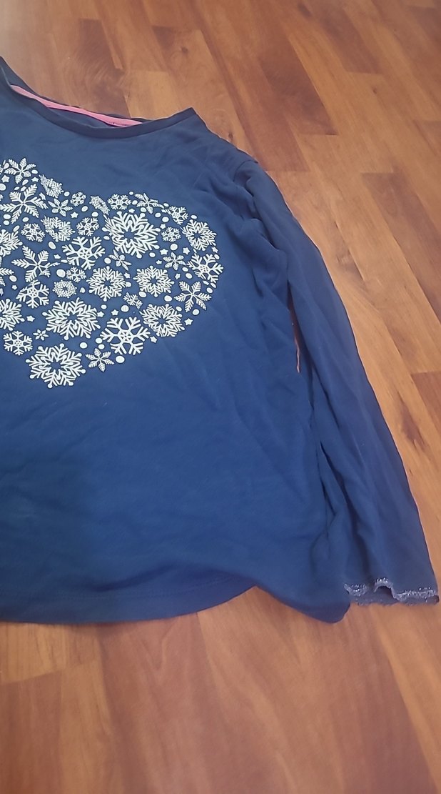 Dantel Detaylı Kız Çocuk Lacivert Uzun Kollu Tişört - Görsel 2