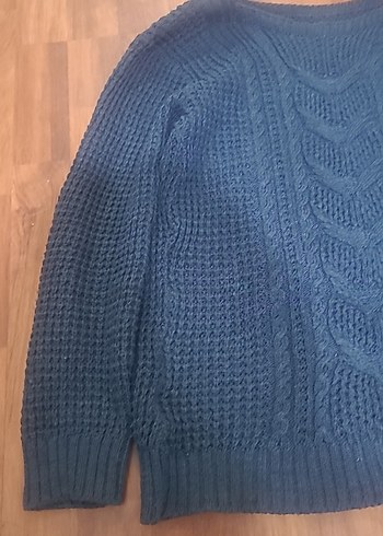 Kadın Mavi Örgü Uzun Kollu Triko Kazak - Görsel 2