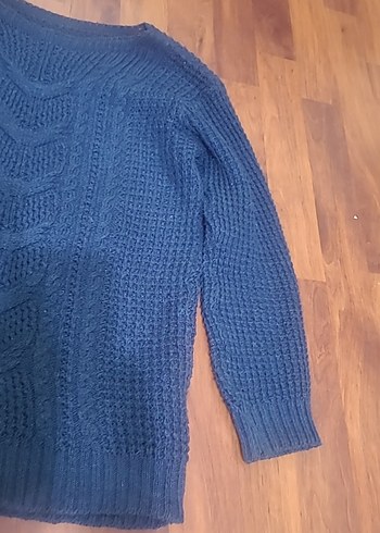 Kadın Mavi Örgü Uzun Kollu Triko Kazak - Görsel 3