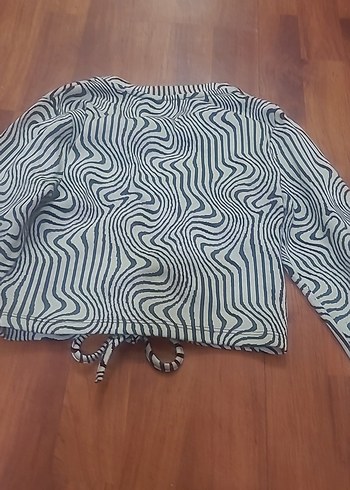 Gri Zebra Desenli Uzun Kollu Bluz - Görsel 7