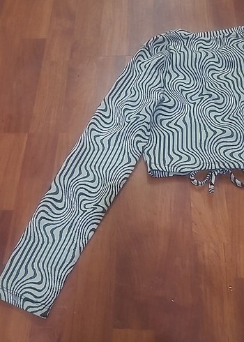 Gri Zebra Desenli Uzun Kollu Bluz - Görsel 6