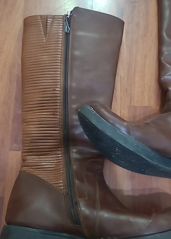 Kahverengi Deri Kadın Dizüstü Botları - Görsel 4