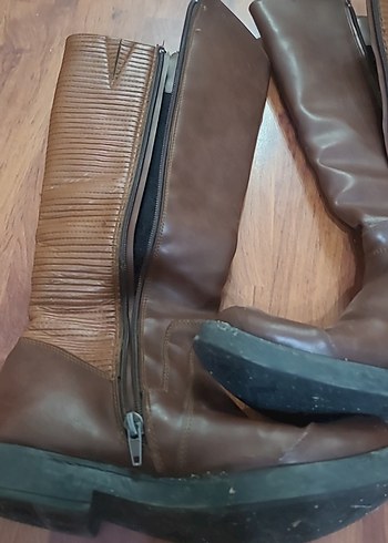 Kahverengi Deri Kadın Dizüstü Botları - Görsel 2