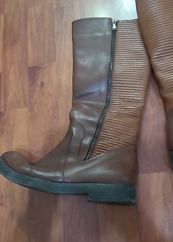 Kahverengi Deri Kadın Dizüstü Botları - Görsel 6