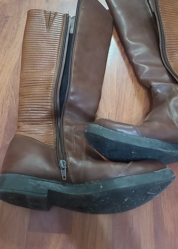 Kahverengi Deri Kadın Dizüstü Botları - Görsel 3