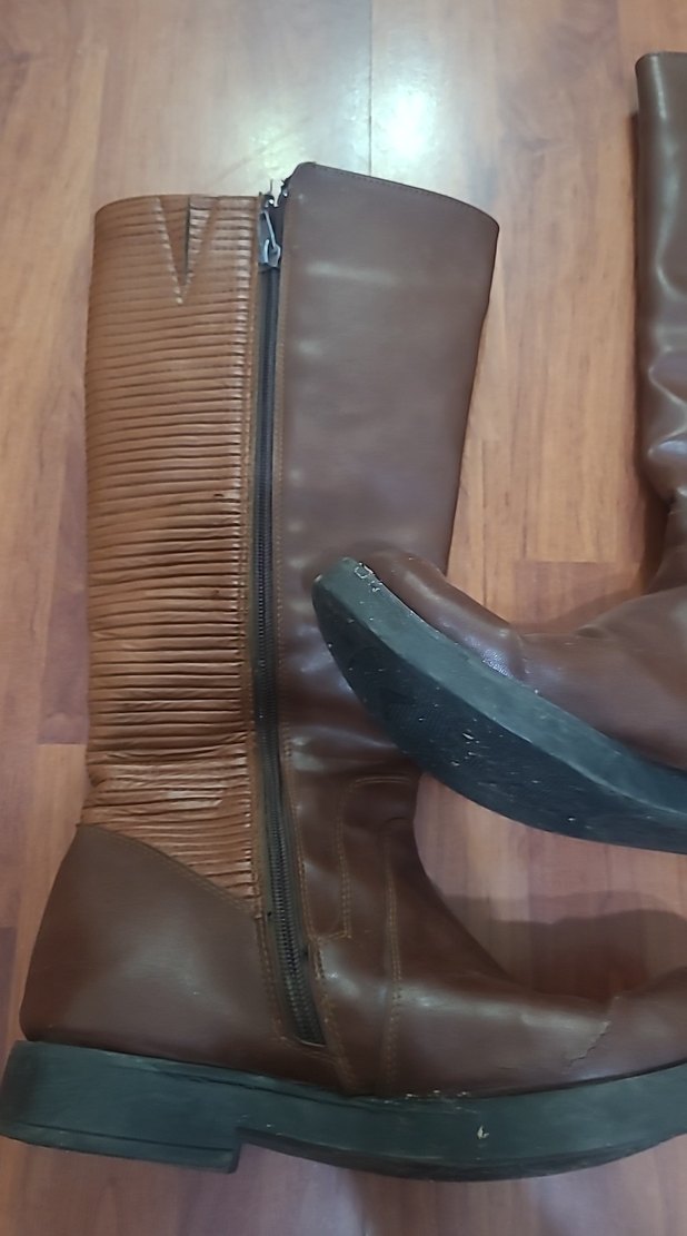 Kahverengi Deri Kadın Dizüstü Botları - Görsel 4